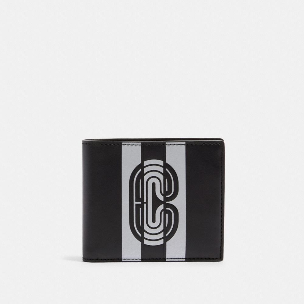 COACH 91271 - 3-IN-1 WALLET WITH REFLECTIVE VARSITY STRIPE AND COACH PATCH QB/BLACK/SILVER/BLACK