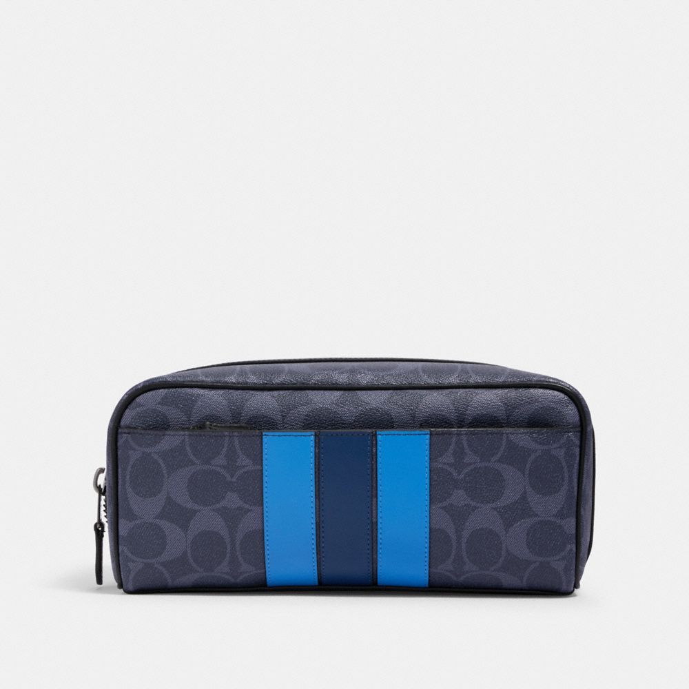 COACH DOPP KIT IN SIGNATURE CANVAS WITH VARSITY STRIPE - QB/DENIM MULTI - 91275