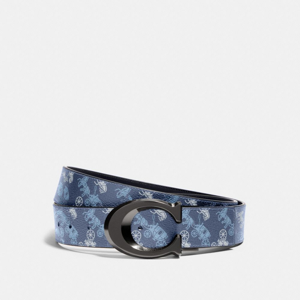 SIGNATURE BUCKLE CUT-TO-SIZE REVERSIBLE BELT WITH HORSE AND CARRIAGE PRINT, 38MM - QB/INDIGO MULTI - COACH 91276