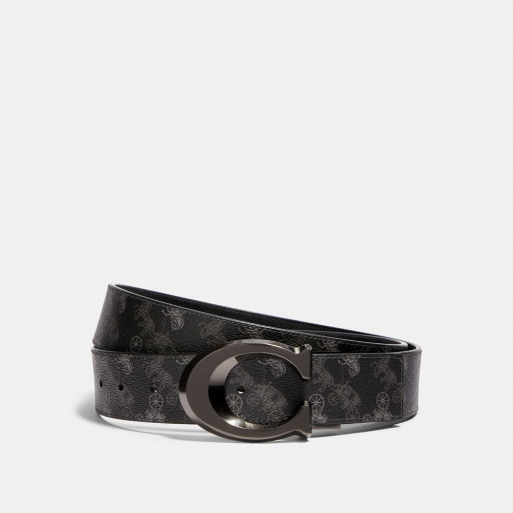 SIGNATURE BUCKLE CUT-TO-SIZE REVERSIBLE BELT WITH HORSE AND CARRIAGE PRINT, 38MM - QB/BLACK MULTI - COACH 91276