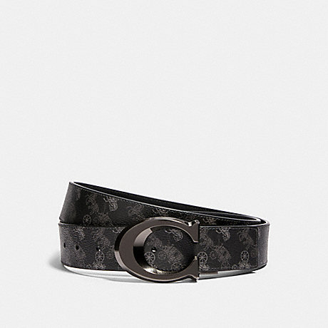 COACH SIGNATURE BUCKLE CUT-TO-SIZE REVERSIBLE BELT WITH HORSE AND CARRIAGE PRINT, 38MM - QB/BLACK MULTI - 91276