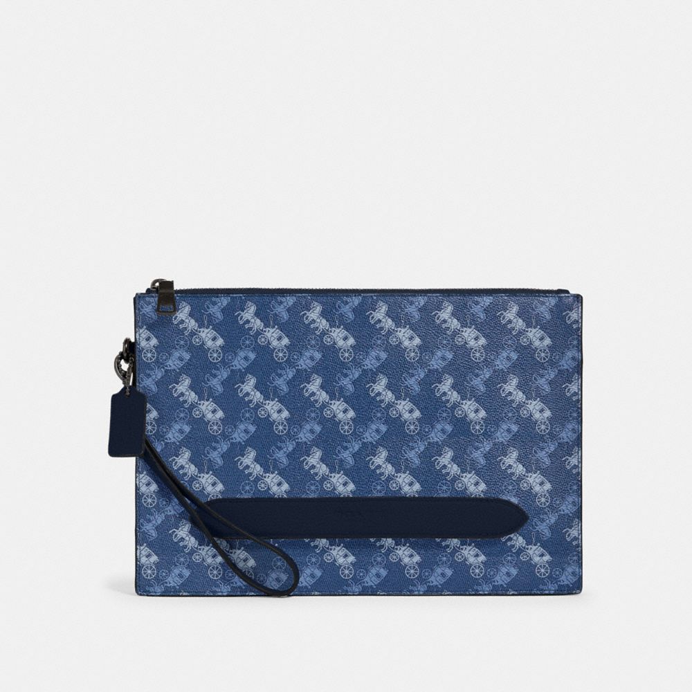 STRUCTURED POUCH WITH HORSE AND CARRIAGE PRINT - 91277 - QB/INDIGO MULTI