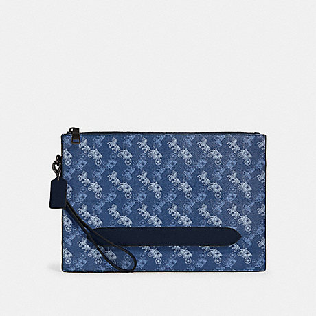 COACH STRUCTURED POUCH WITH HORSE AND CARRIAGE PRINT - QB/INDIGO MULTI - 91277