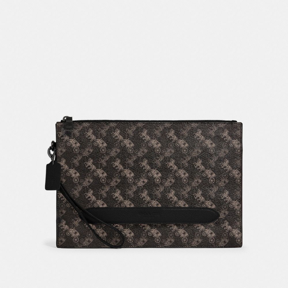 STRUCTURED POUCH WITH HORSE AND CARRIAGE PRINT - QB/BLACK MULTI - COACH 91277