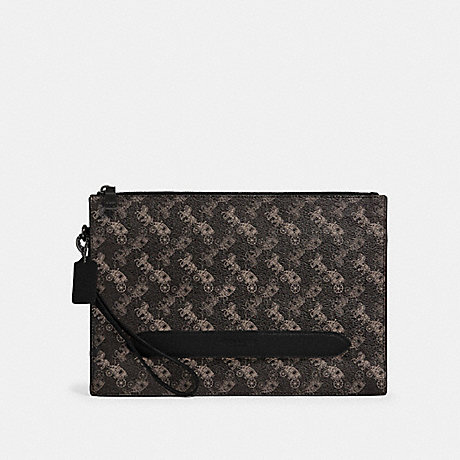 COACH STRUCTURED POUCH WITH HORSE AND CARRIAGE PRINT - QB/BLACK MULTI - 91277