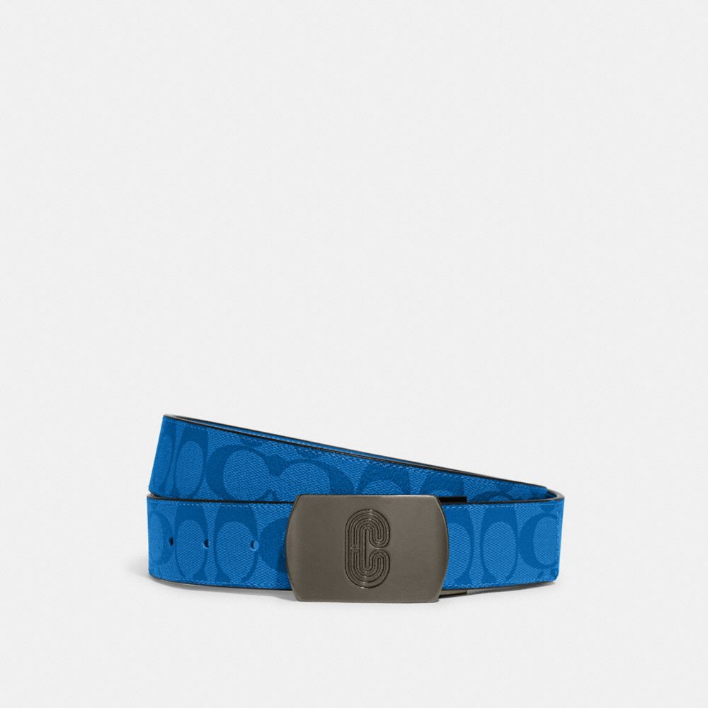 COACH 91280 Plaque Buckle Cut To Size Reversible Belt, 38 Mm Gunmetal/Bright Blue