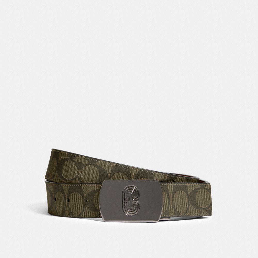 PLAQUE BUCKLE CUT-TO-SIZE REVERSIBLE BELT, 38MM - 91280 - QB/OLIVE MULTI