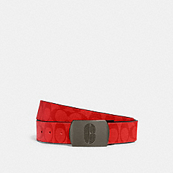 COACH 91280 Plaque Buckle Cut To Size Reversible Belt, 38 Mm GUNMETAL/MIAMI RED