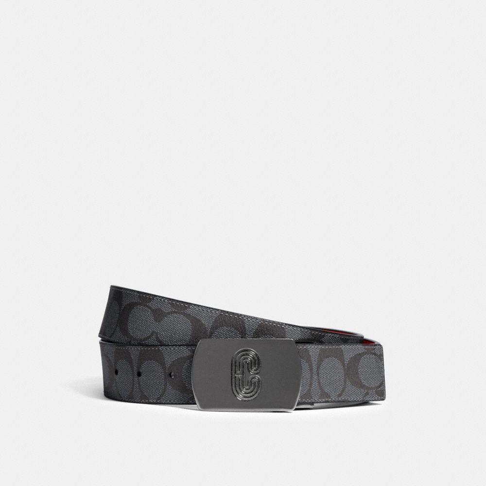 COACH PLAQUE BUCKLE CUT-TO-SIZE REVERSIBLE BELT, 38MM - QB/CHARCOAL BRIGHT CARDINAL - 91280