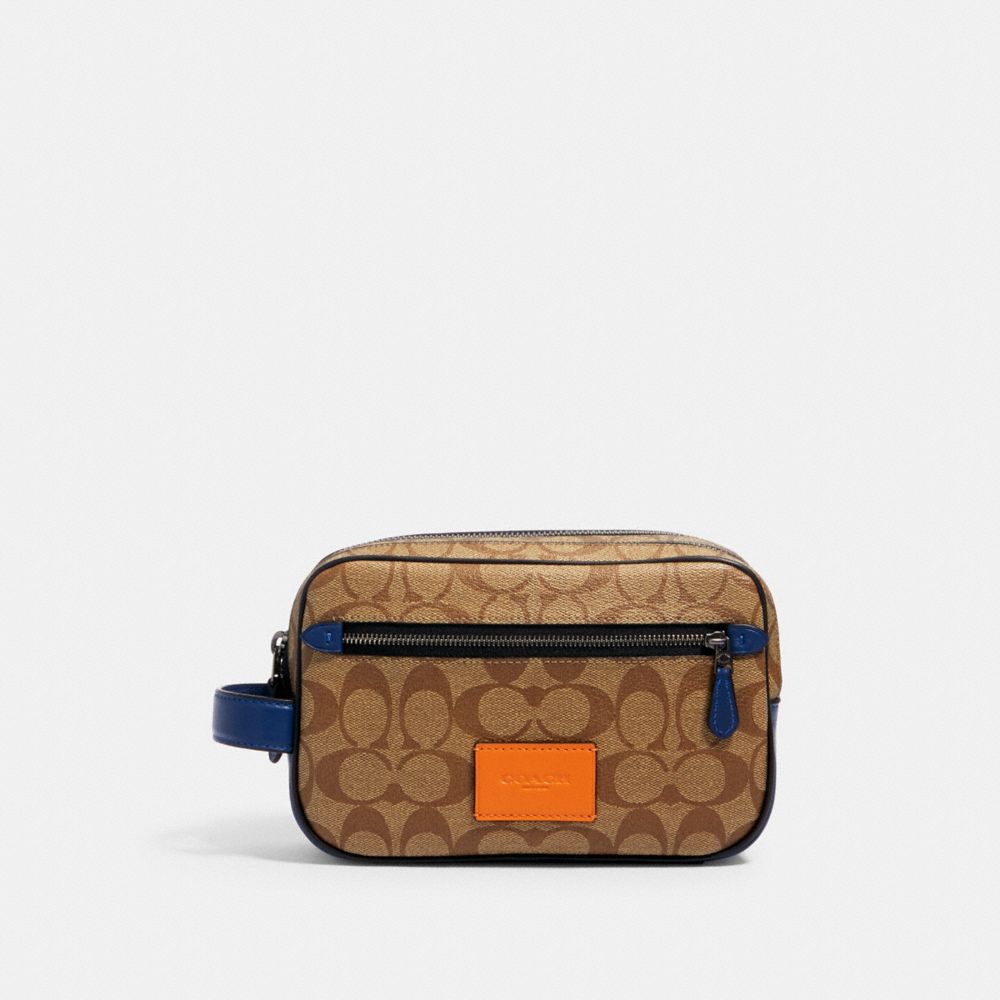 COACH DOUBLE ZIP OVERNIGHT KIT IN COLORBLOCK SIGNATURE CANVAS - QB/TAN ADMIRAL MULTI - 91281