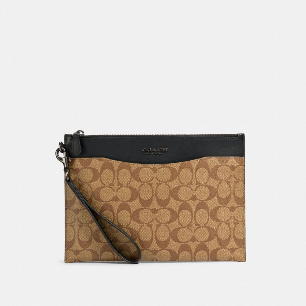 BECKETT SLIM POUCH IN SIGNATURE CANVAS - QB/TAN BLACK - COACH 91285