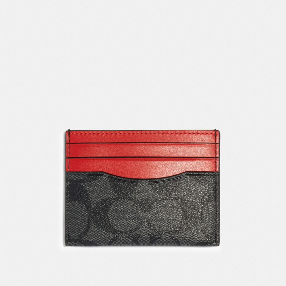 COACH 91291 Slim Card Case In Signature Canvas QB/SPORT RED CHARCOAL