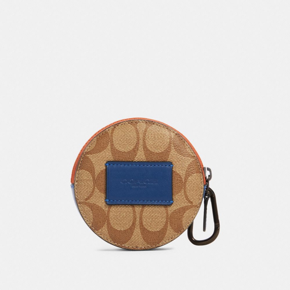 ROUND HYBRID POUCH IN COLORBLOCK SIGNATURE CANVAS - QB/TAN ADMIRAL MULTI - COACH 91296