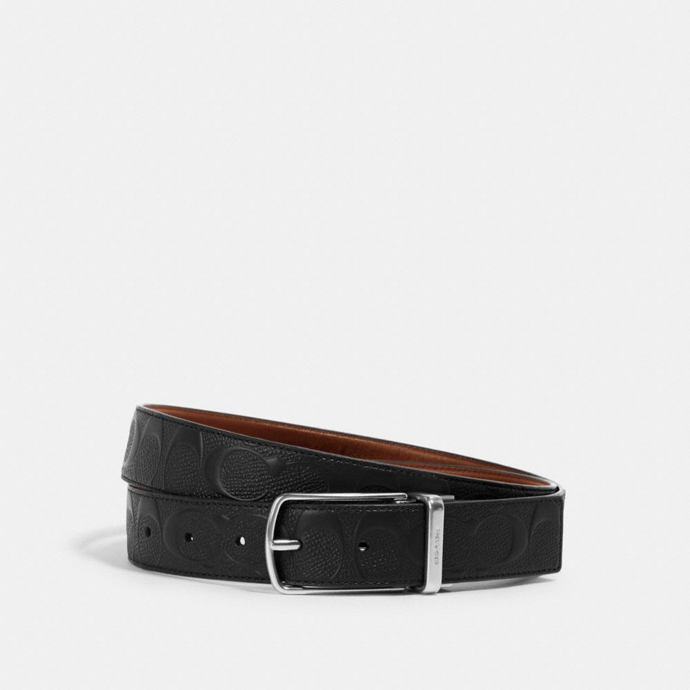 SKINNY BUCKLE CUT-TO-SIZE REVERSIBLE DRESS BELT, 32MM - SV/BLACK DARK SADDLE - COACH 91309