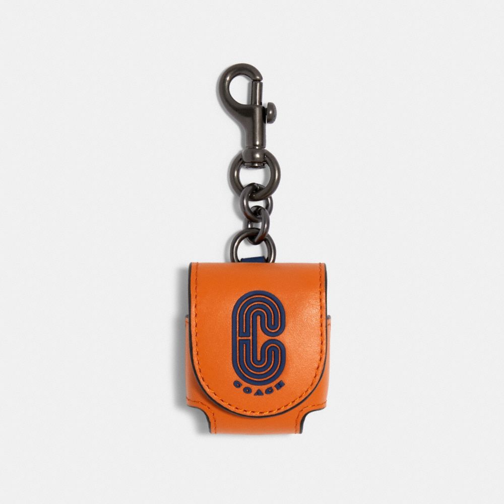 COACH 91315 Earbud Case Bag Charm In With Coach Patch QB/CLEMENTINE