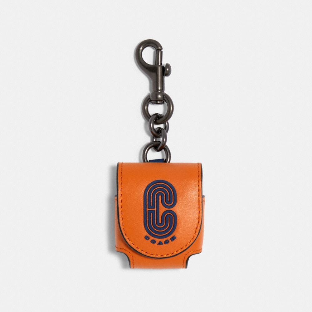 COACH 91315 EARBUD CASE BAG CHARM IN WITH COACH PATCH QB/CLEMENTINE