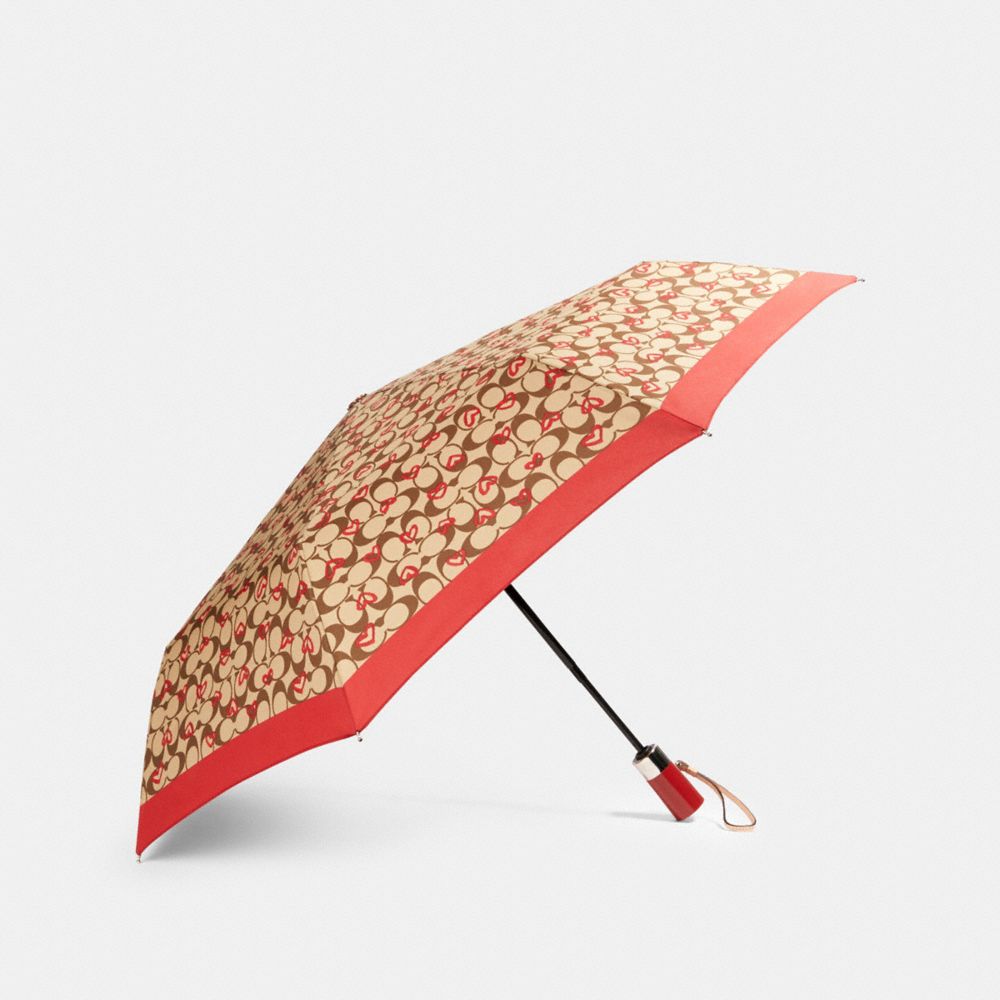 UMBRELLA IN SIGNATURE CRAYON HEARTS PRINT - 91362 - KHAKI/RED