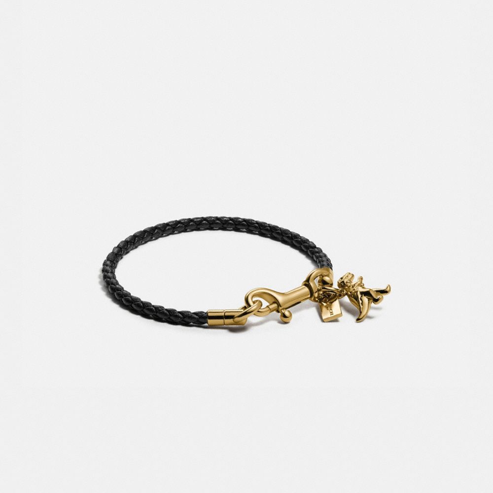 COACH 91391 BRAIDED FRIENDSHIP BRACELET WITH REXY CHARM GOLD/BLACK