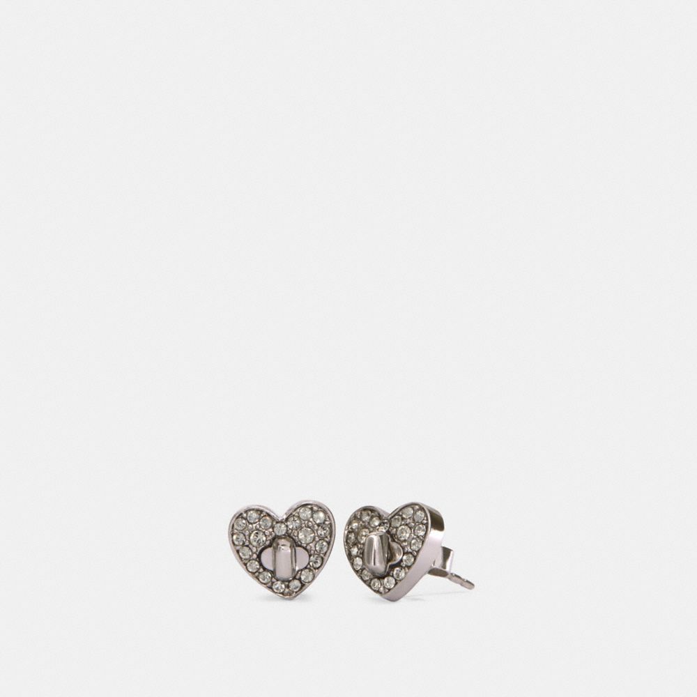 COACH 91402 Pave Turnlock Heart Stud Earrings SILVER