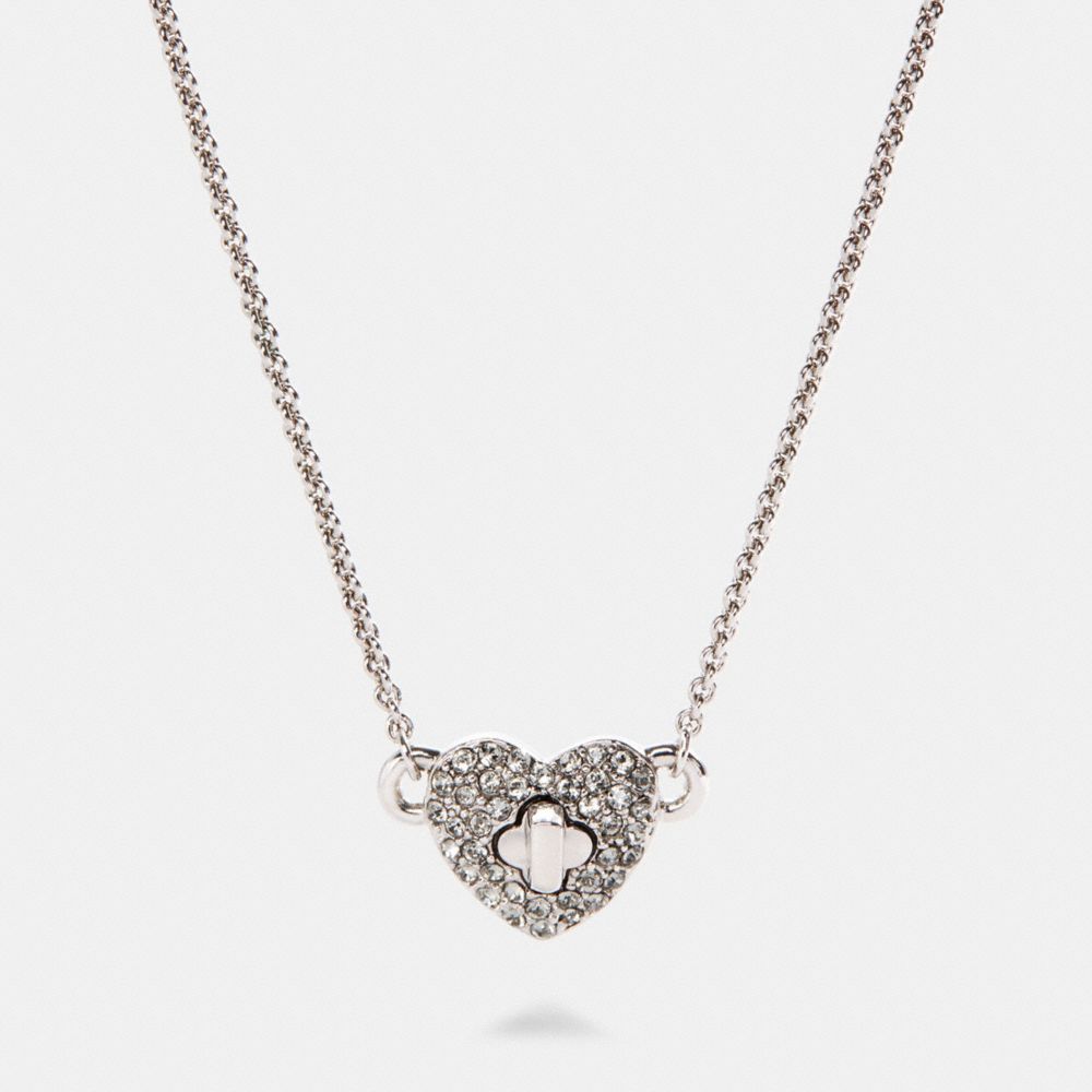 PAVE TURNLOCK HEART NECKLACE - 91404 - SILVER