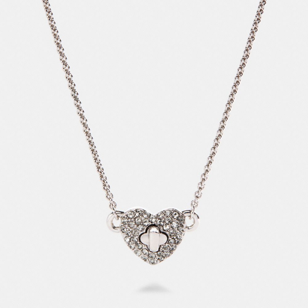 COACH 91404 PAVE TURNLOCK HEART NECKLACE SILVER