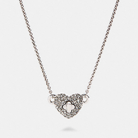 COACH 91404 PAVE TURNLOCK HEART NECKLACE SILVER
