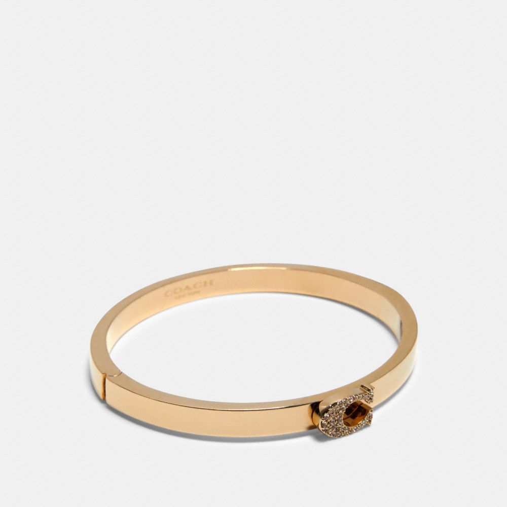 PAVE SIGNATURE HINGED BANGLE - 91428 - GOLD