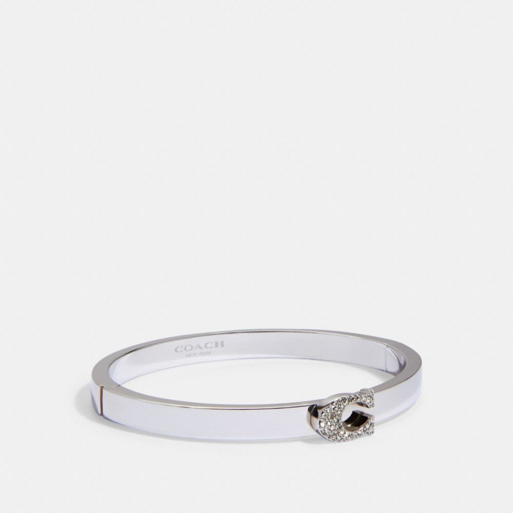 PAVE SIGNATURE HINGED BANGLE - 91428 - SILVER