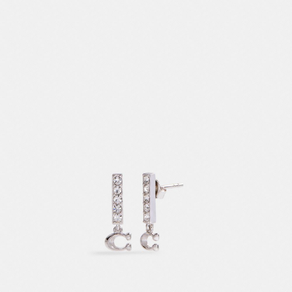 SIGNATURE PAVE BAR STUD EARRINGS - SILVER - COACH 91446