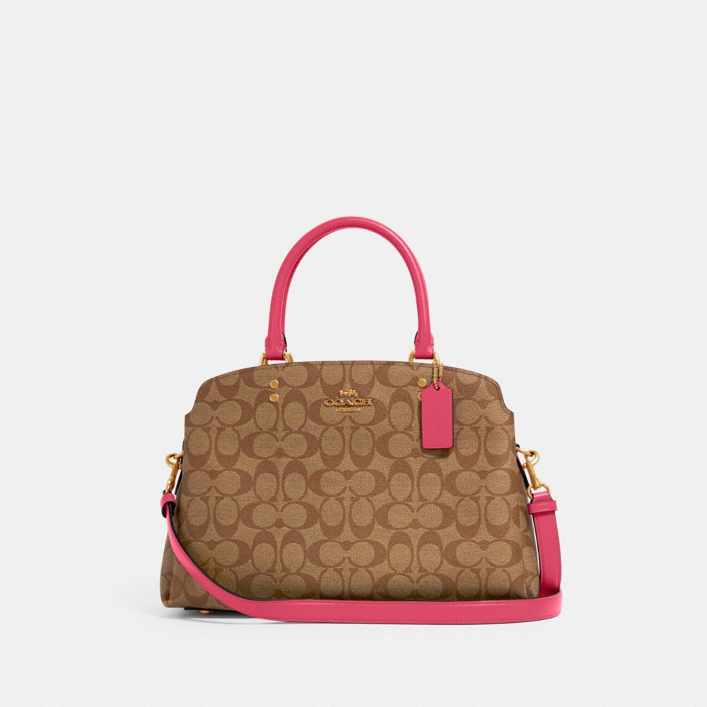 COACH 91495 - Lillie Carryall In Signature Canvas GOLD/KHAKI/BOLD PINK