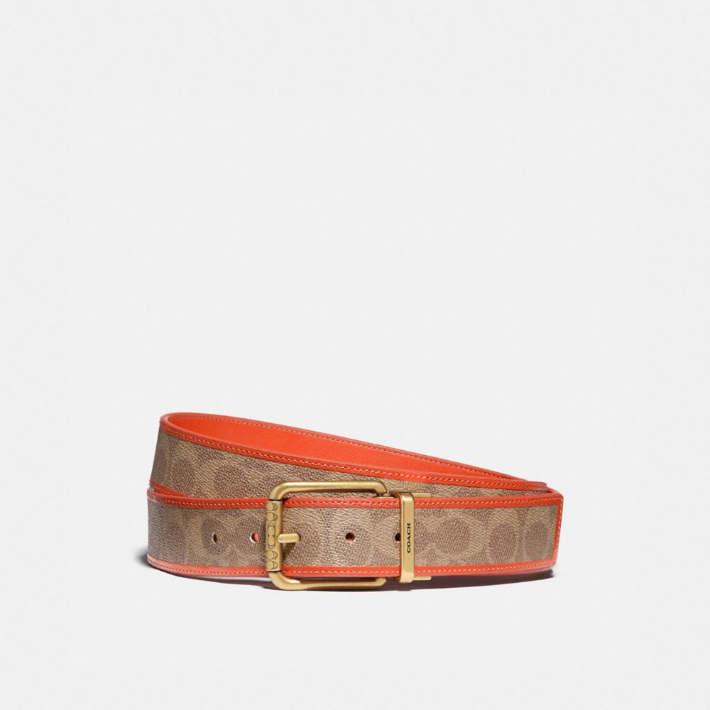 Roller Buckle Cut To Size Reversible Belt, 38 Mm - KHAKI/MANGO - COACH 914