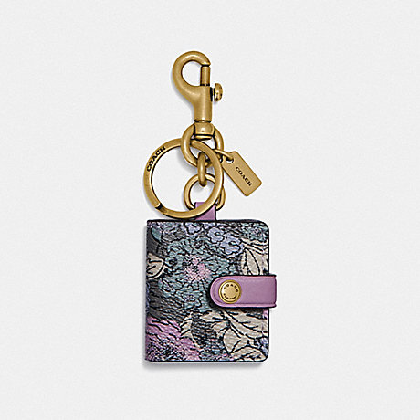 COACH 91507 PICTURE FRAME BAG CHARM WITH HERITAGE FLORAL PRINT B4/SOFT-LILAC-MULTI