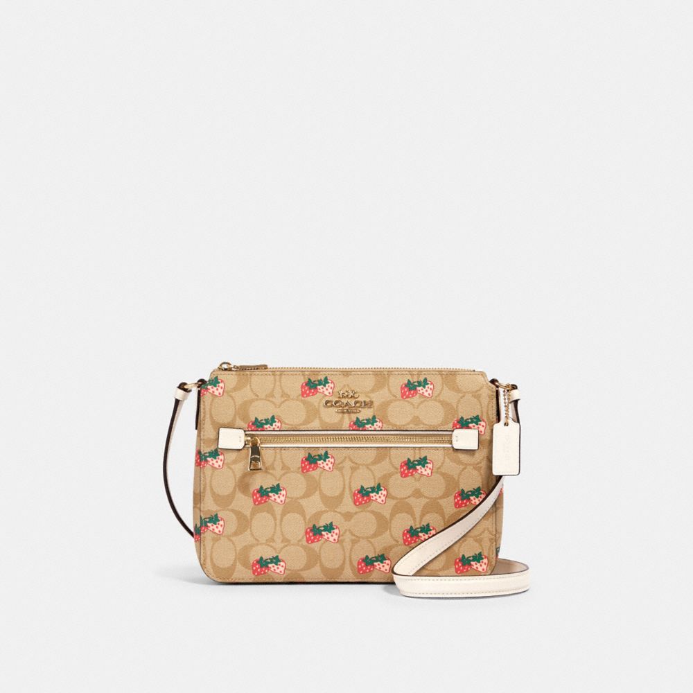 COACH 91513 Gallery File Bag In Signature Canvas With Strawberry Print IM/KHAKI MULTI