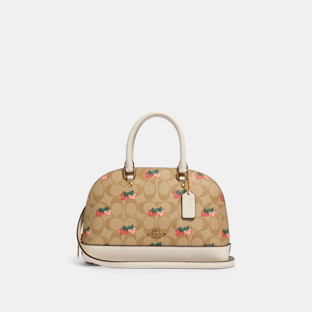 MINI SIERRA SATCHEL IN SIGNATURE CANVAS WITH STRAWBERRY PRINT - 91514 - IM/KHAKI MULTI