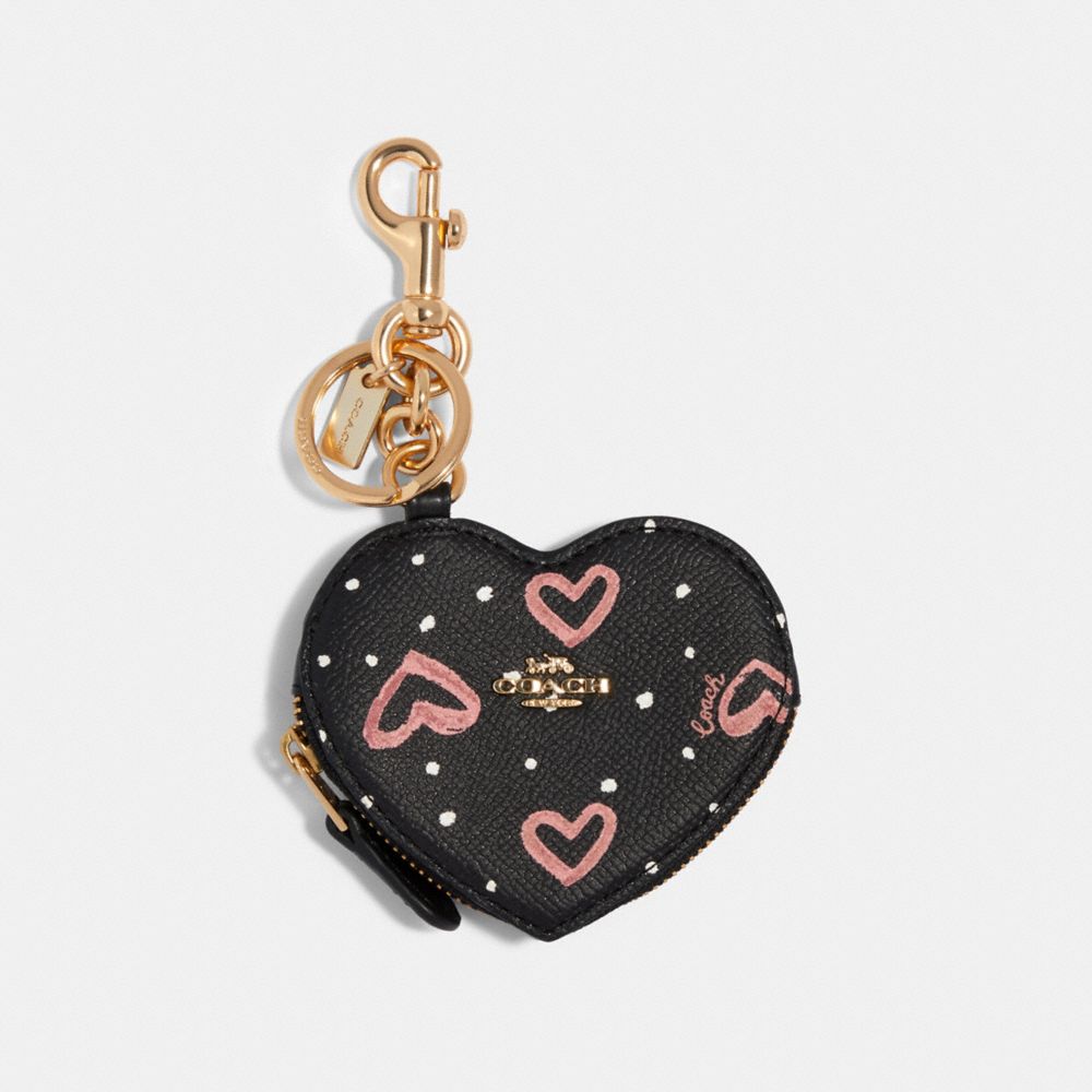 COACH 91523 Coin Pouch Bag Charm With Crayon Hearts Print SV/BLACK