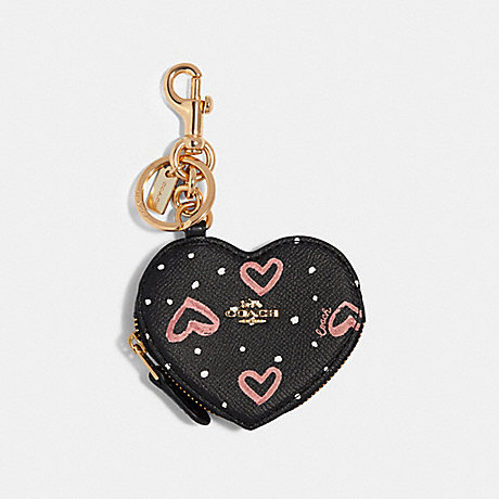 COACH COIN POUCH BAG CHARM WITH CRAYON HEARTS PRINT - SV/BLACK - 91523