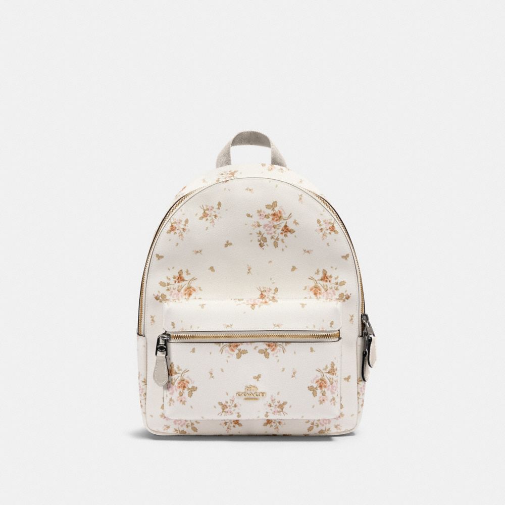 MEDIUM CHARLIE BACKPACK WITH ROSE BOUQUET PRINT - 91530 - IM/CHALK MULTI
