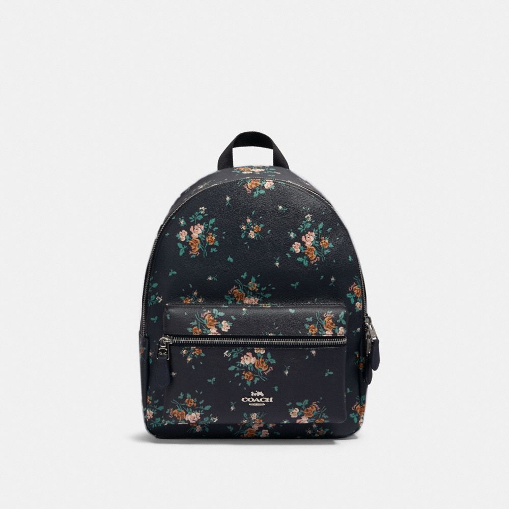 MEDIUM CHARLIE BACKPACK WITH ROSE BOUQUET PRINT - 91530 - SV/MIDNIGHT MULTI