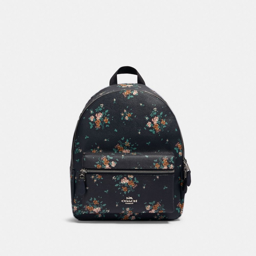 COACH 91530 Medium Charlie Backpack With Rose Bouquet Print SV/MIDNIGHT MULTI