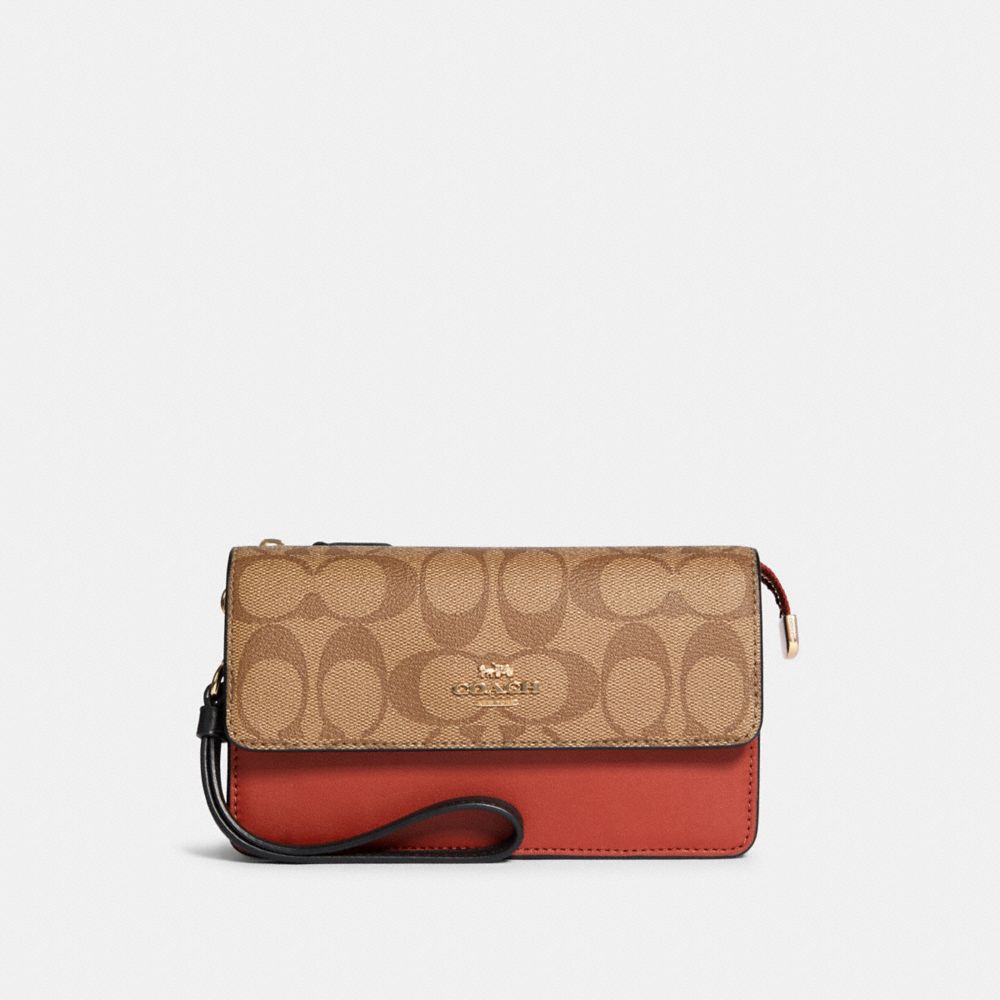 COACH 91548 - FOLDOVER WRISTLET IN COLORBLOCK SIGNATURE CANVAS IM/KHAKI MULTI