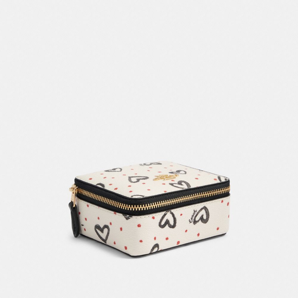 COACH JEWELRY BOX WITH CRAYON HEARTS PRINT - IM/CHALK PINK MULTI/BLACK - 91554