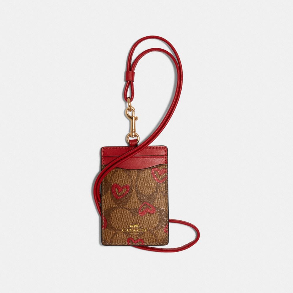 COACH 91566 - ID LANYARD IN SIGNATURE CANVAS WITH CRAYON HEARTS PRINT IM/KHAKI RED MULTI