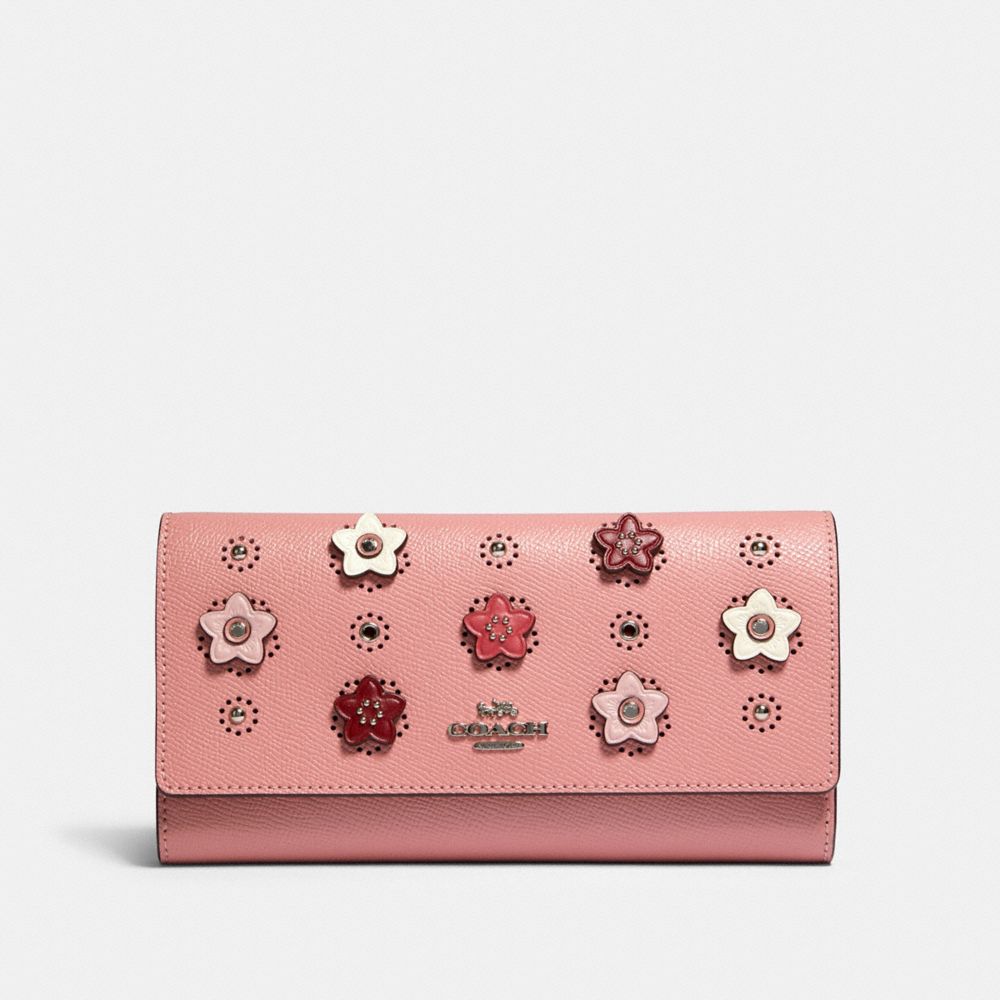 TRIFOLD WALLET WITH DAISY APPLIQUE - SV/LIGHT BLUSH MULTI - COACH 91584