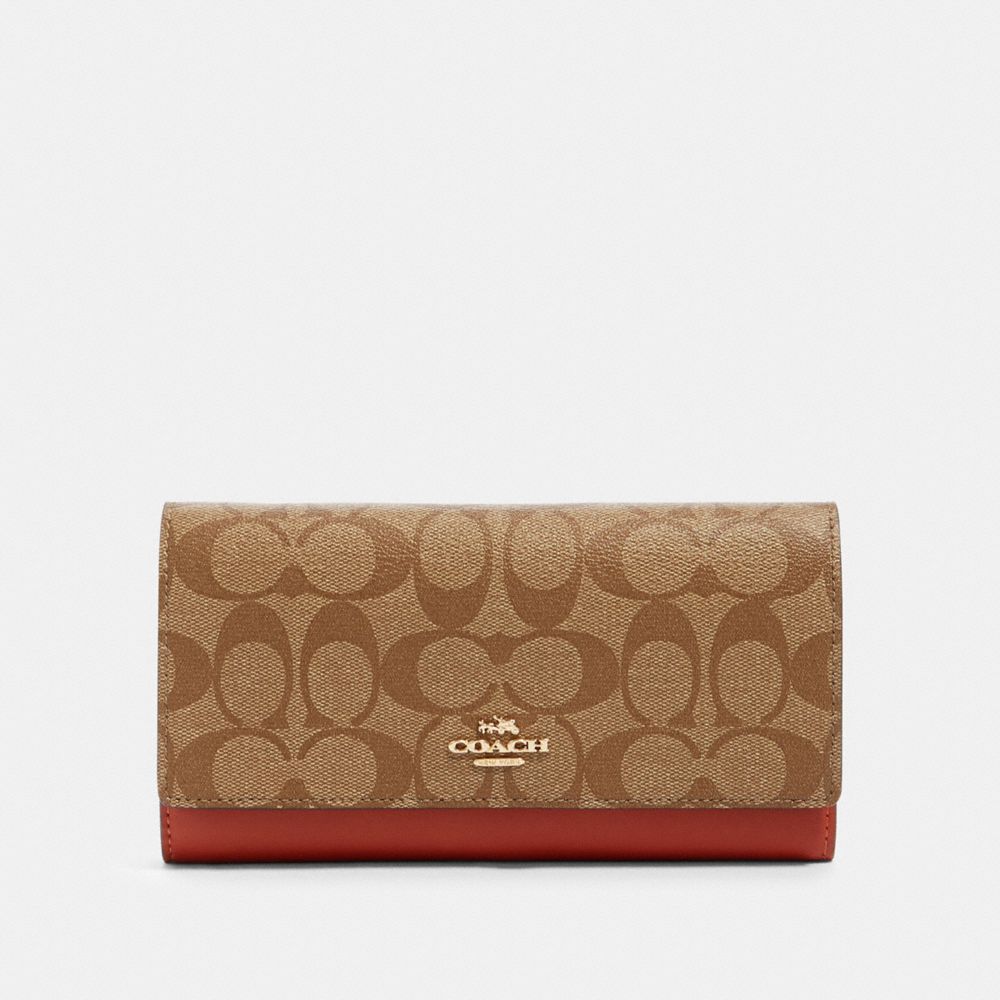 COACH 91585 TRIFOLD WALLET IN COLORBLOCK SIGNATURE CANVAS IM/KHAKI MULTI