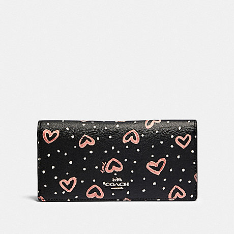COACH BIFOLD WALLET WITH CRAYON HEARTS PRINT - SV/BLACK PINK MULTI - 91587