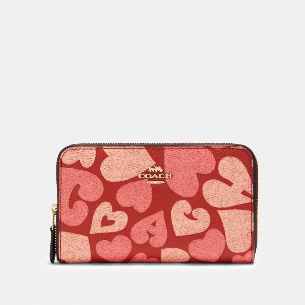 COACH 91594 - MEDIUM ZIP AROUND WALLET WITH COACH HEART PRINT IM/JASPER MULTI