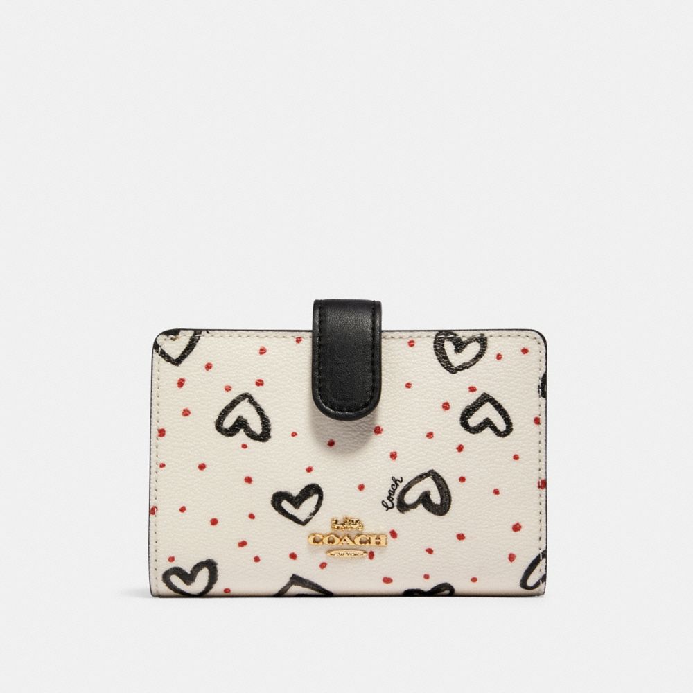 MEDIUM CORNER ZIP WALLET WITH CRAYON HEARTS PRINT - IM/CHALK PINK MULTI/BLACK - COACH 91599