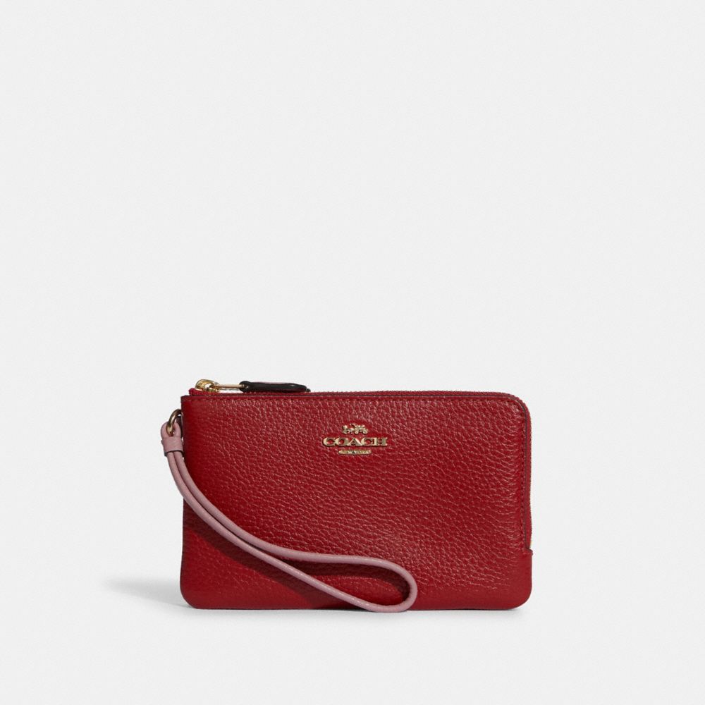 COACH Double Corner Zip Wristlet In Colorblock - GOLD/1941 RED MULTI - 91622