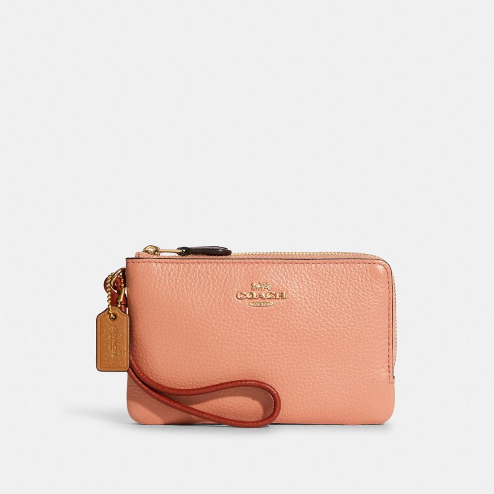 COACH 91622 - Double Corner Zip Wristlet In Colorblock GOLD/FADED BLUSH MULTI