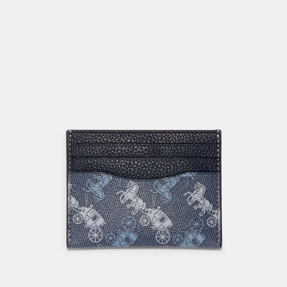 COACH SLIM CARD CASE WITH HORSE AND CARRIAGE PRINT - QB/INDIGO MULTI - 91657